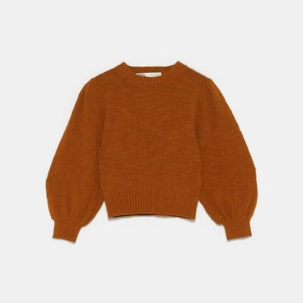 Zara rust/dark orange cropped puff sleeve sweater